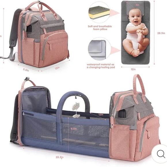 MULTI Compartment diaper bag with changing pad, USB & foldable crib - Picture 11 of 15